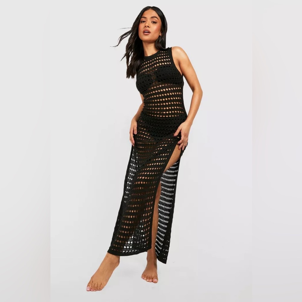 Boohoo Petite Recycled Crochet Maxi Beach Dress Size 2